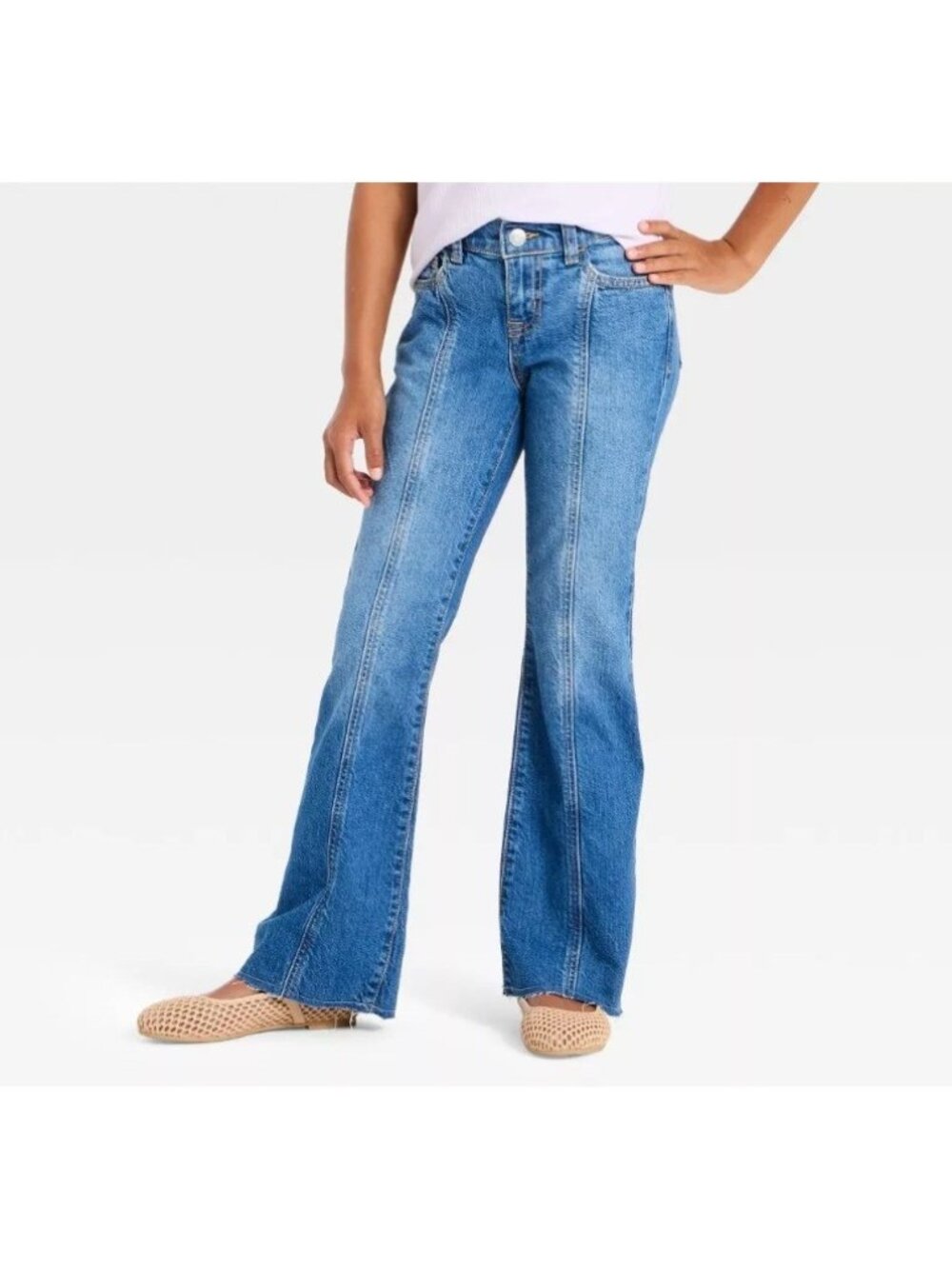 Cat & Jack Girls High-Rise Flare Jeans Size 12 Blue Denim Stretch Adjustable